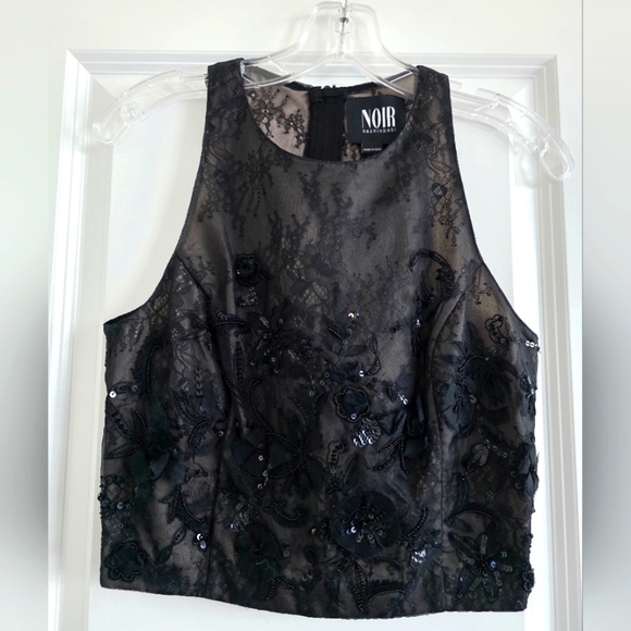 Sachin + Babi Noir Black Floral Lace Cropped Top Size Small - Picture 1 of 6